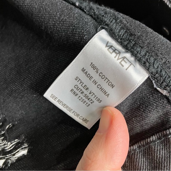 Vervet black coated distressed denim jacket classic crop fit size large - Picture 8 of 10